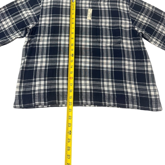 Madewell Navy Blue Flannel Plaid Boxy 3/4 Sleeve Blouse Top Women’s Size Large - Picture 5 of 14